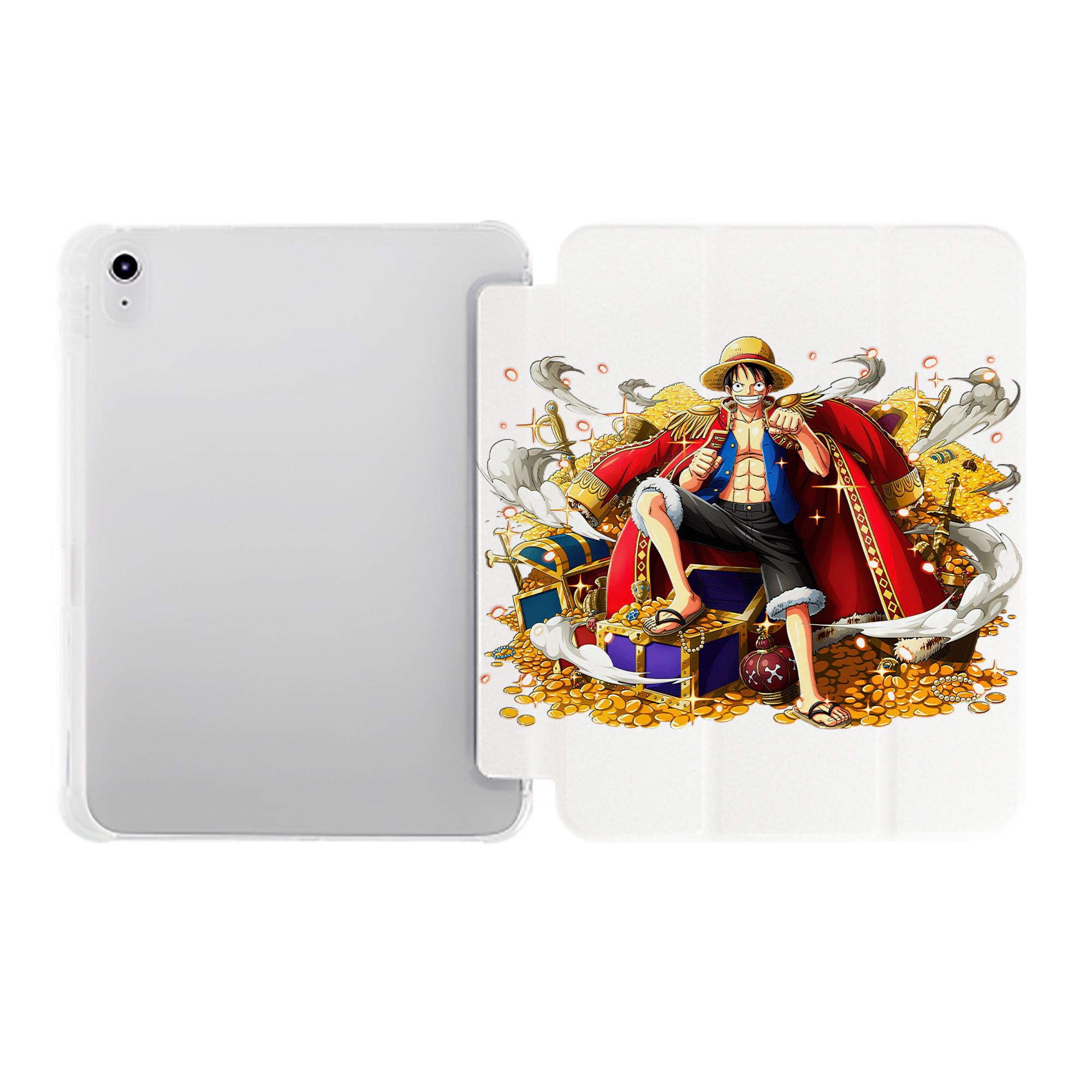 （画像用） ワンピース モンキー・D・ルフィ ONE PIECE Monkey D. Luffy IPad ケース ペン収納付き 三つ折りスタンド PUレザー×シリコン 対応機種9.5/10.5/10.9インチ